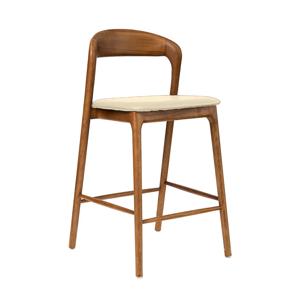 Shannen Bar Chair-Walnut Frame with Beige PU Seat
