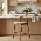 Shannen Bar Chair-Oak Frame with Beige PU Seat