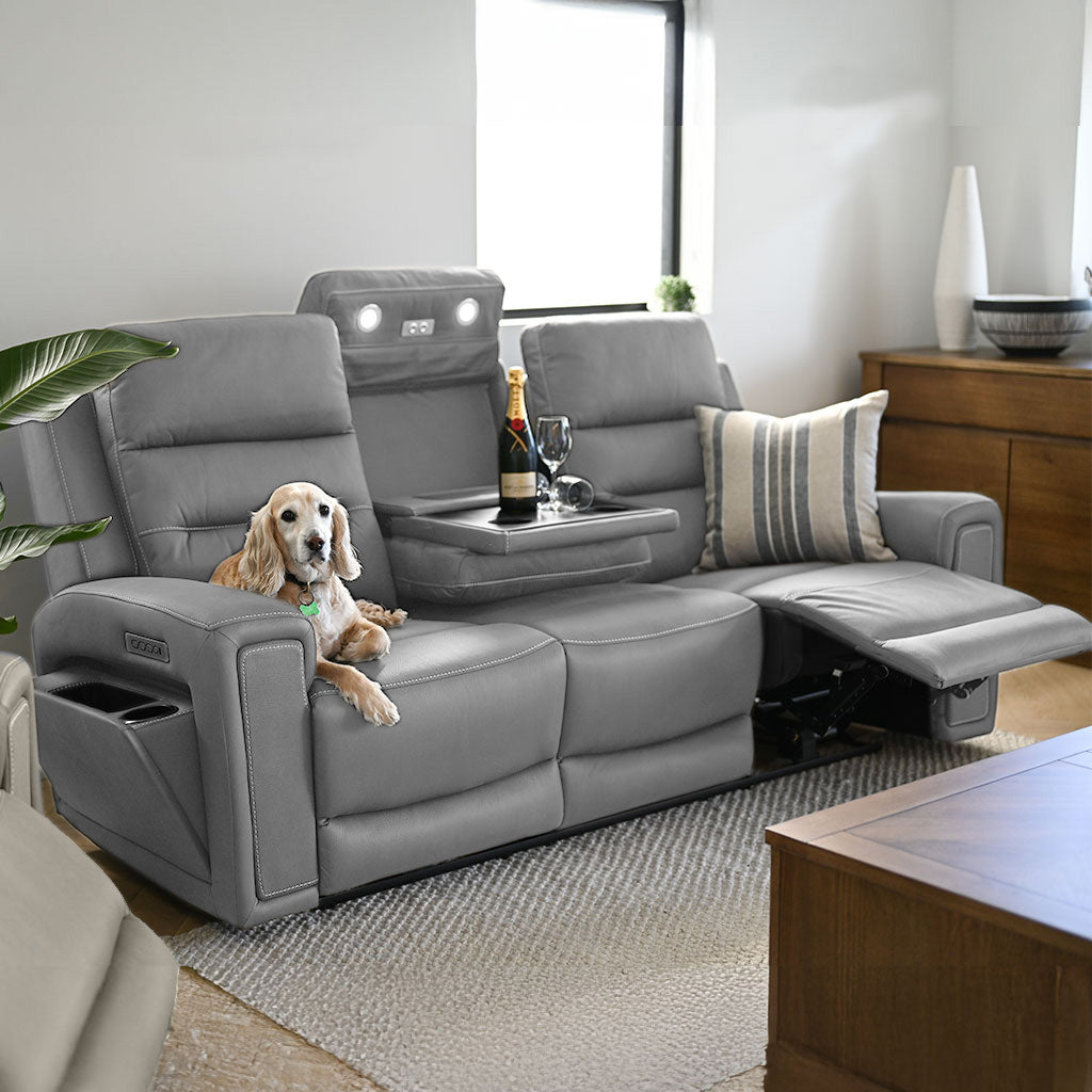 Mason 3 Seater Fabric Power Recliner-Ash