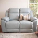 Mila 2 Seater Leather Manual Recliner-Ice Blue
