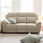 Mila 3 Seater Leather Manual Recliner-Dove