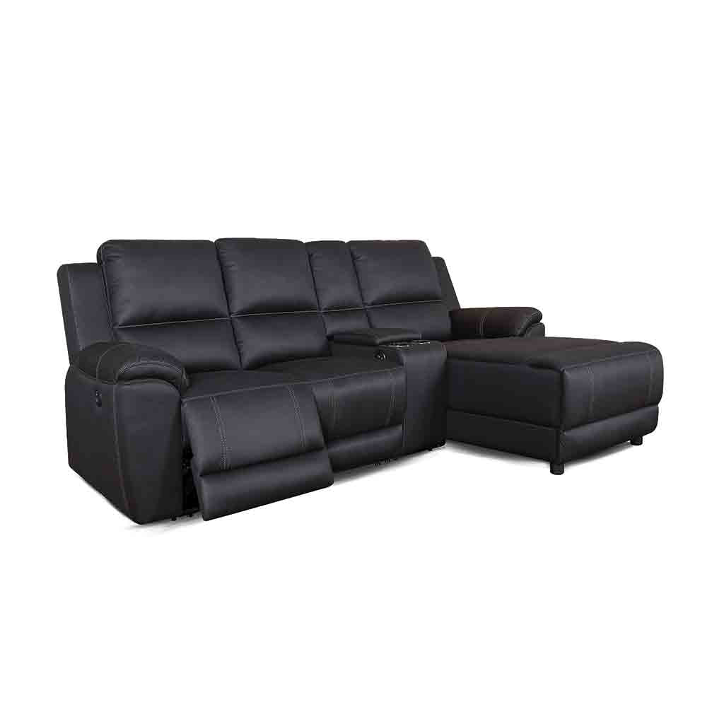 Harlee 3 Seater Fabric Sofa with RHF Chaise and Power Recliner-Jet