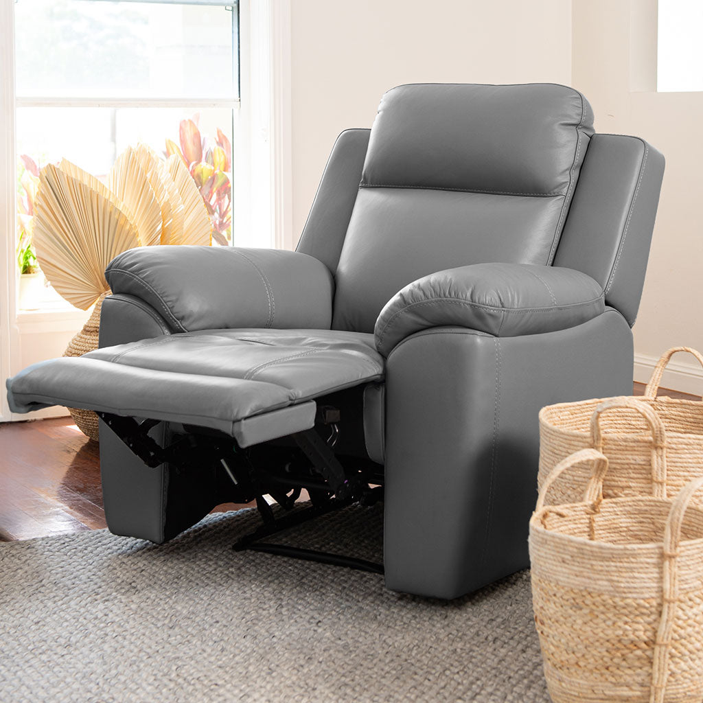 Mila Leather Manual Recliner-Storm