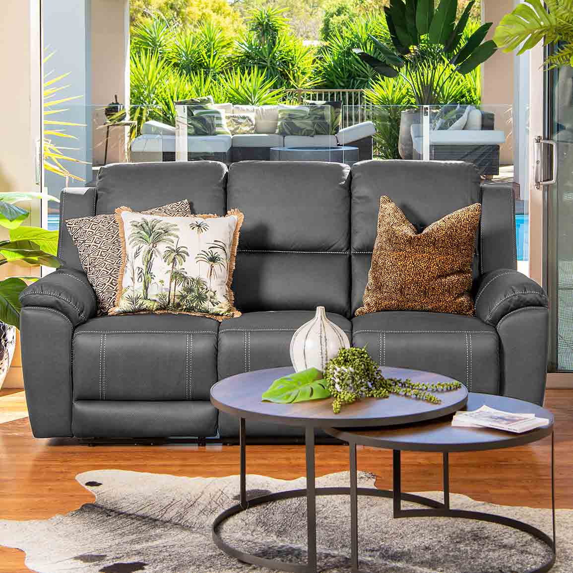 Harlee 3 Seater Fabric Manual Recliner-Anchor