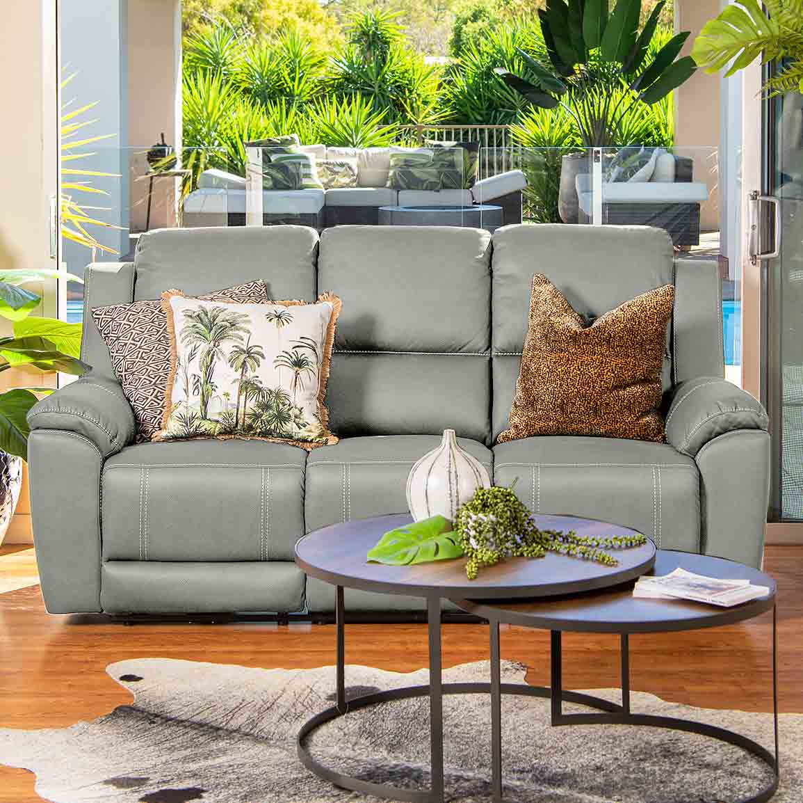 Harlee 3 Seater Fabric Power Recliner-Shadow