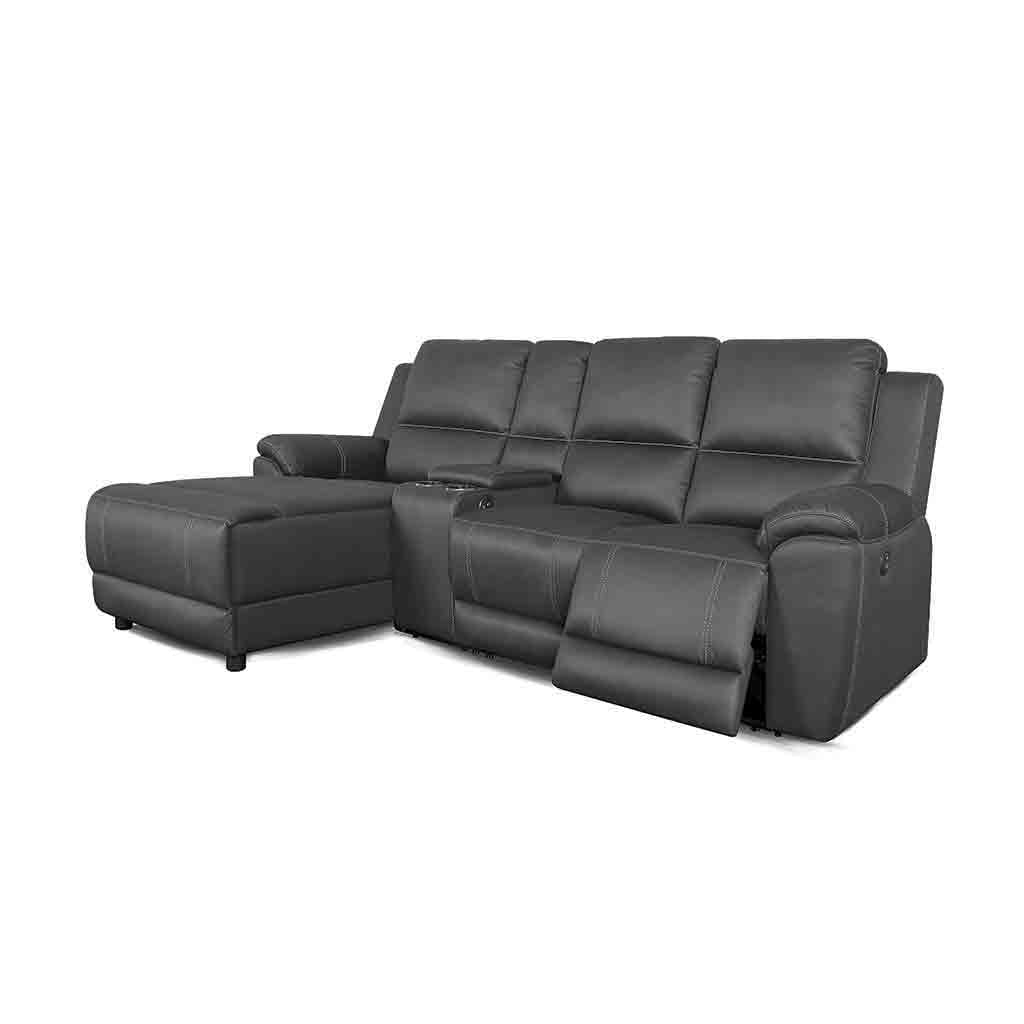 Harlee 3 Seater Fabric Sofa with LHF Chaise and Manual Recliner-Anchor