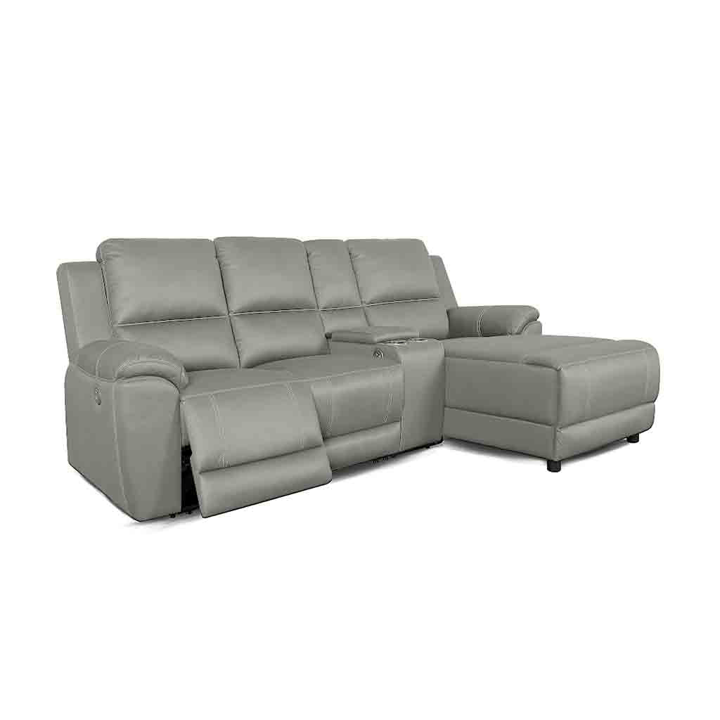 Harlee 3 Seater Fabric Sofa with RHF Chaise and Manual Recliner-Shadow