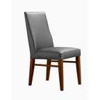 Zack Leather Dining Chair-Grey Leather with Blackwood Stain Legs