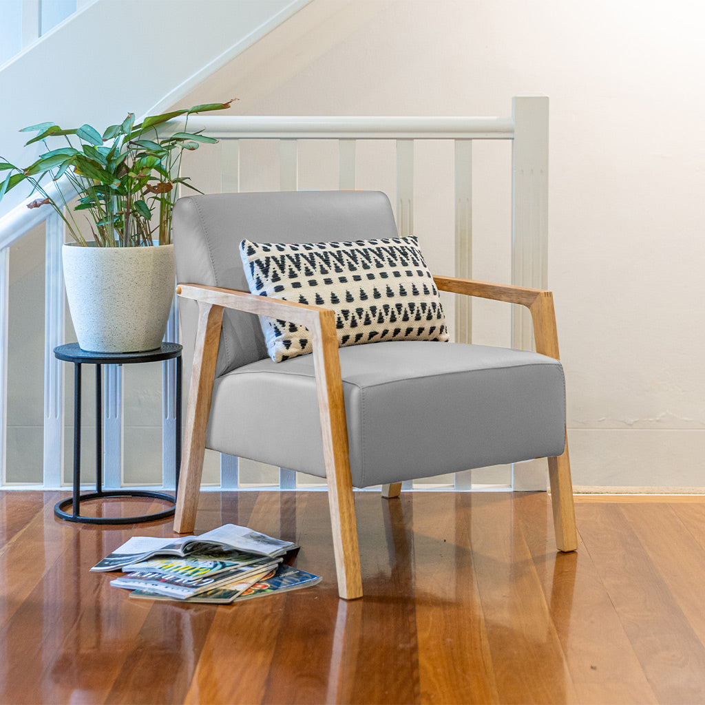 Stanford Leather Accent Chair-Light Grey