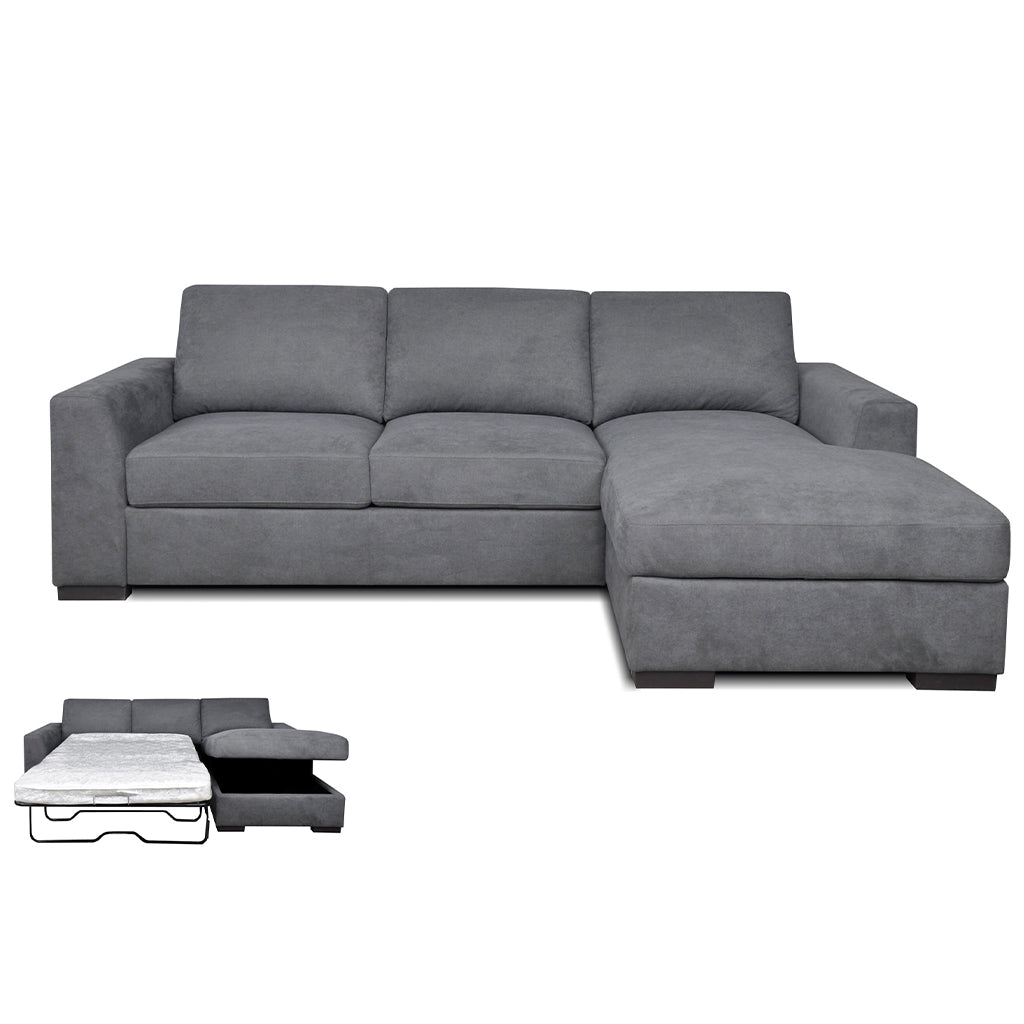 Oxford 3 Seater Sofa Bed with Chaise and Storage-Charcoal