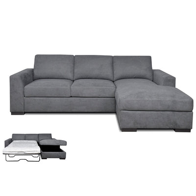 Oxford 3 Seater Sofa Bed with Chaise and Storage-Charcoal