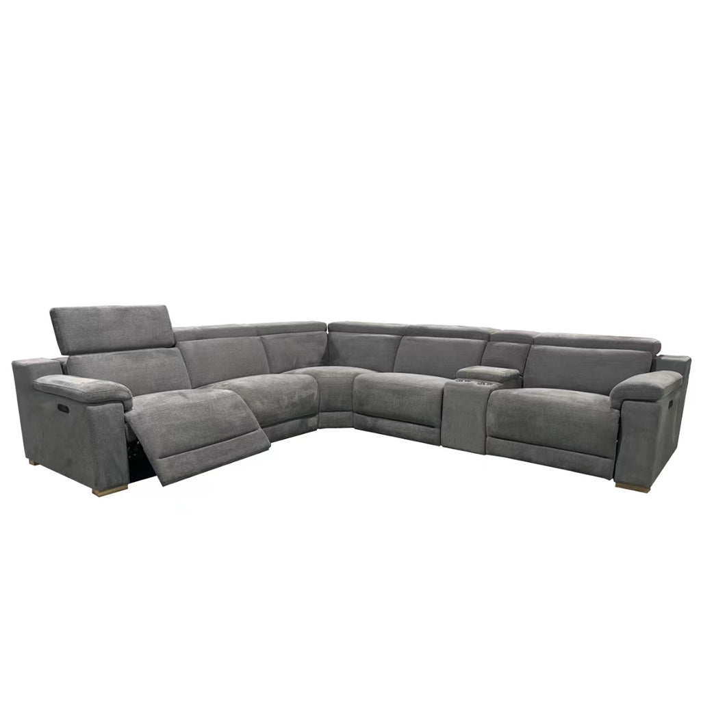 Nora Fabric Corner Power Recliner Lounge Suite with adjustable Headrest-Charcoal