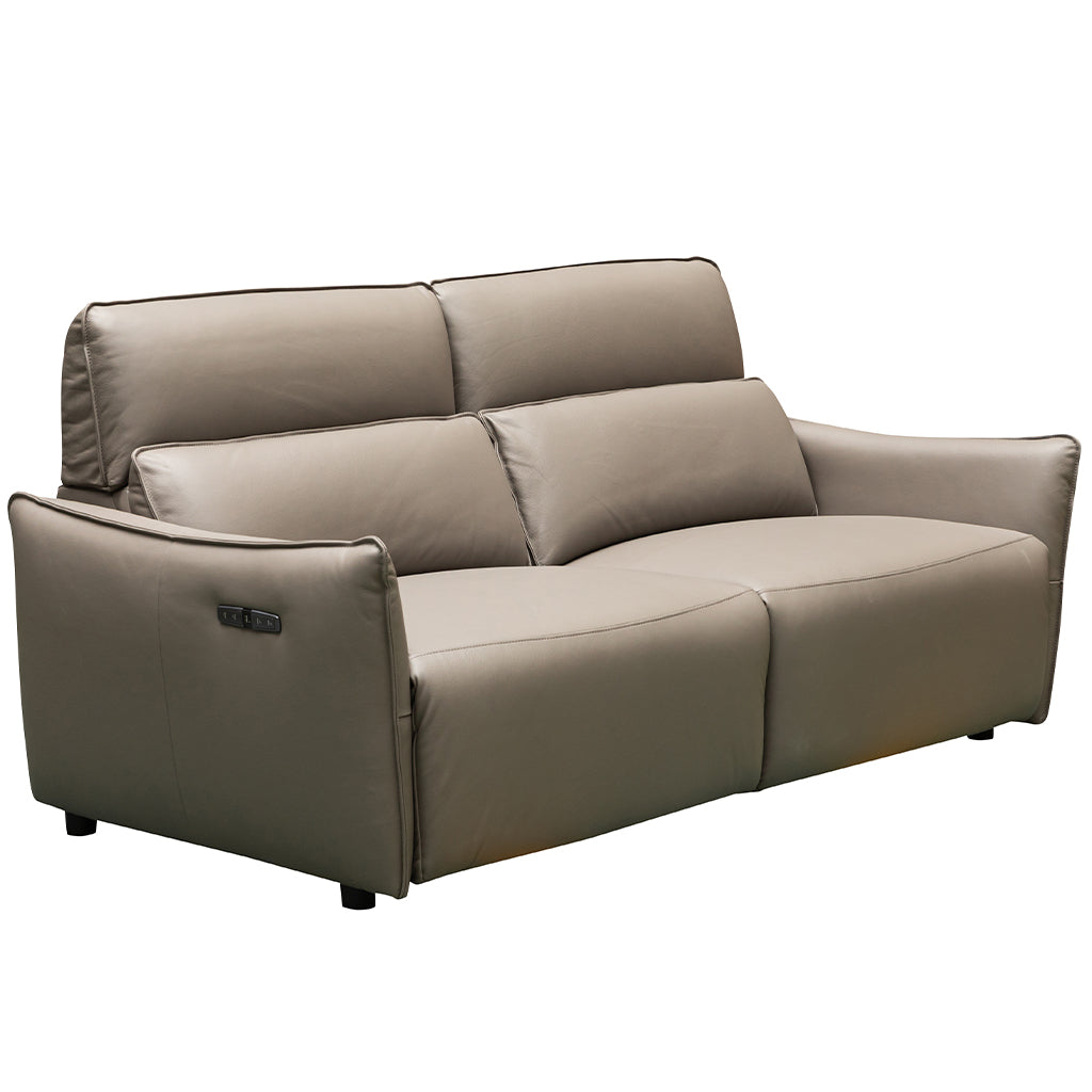 Memphis 2 Seater Leather Power Recliner with Adjustable Headrest-Mocha