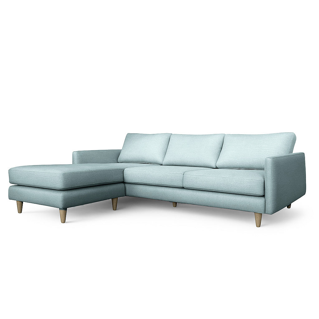 Mildura 3 Seater Fabric Sofa with Chaise-Seafoam