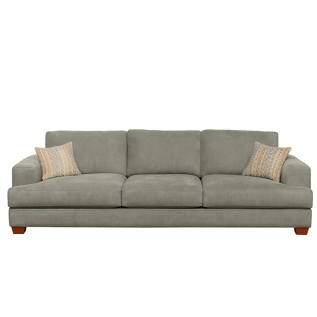 Noosa 3 Seater Fabric Sofa with Block Back Design-Pebble