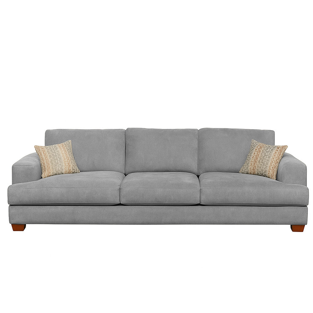 Noosa 3 Seater Fabric Sofa with Block Back Design-Silver