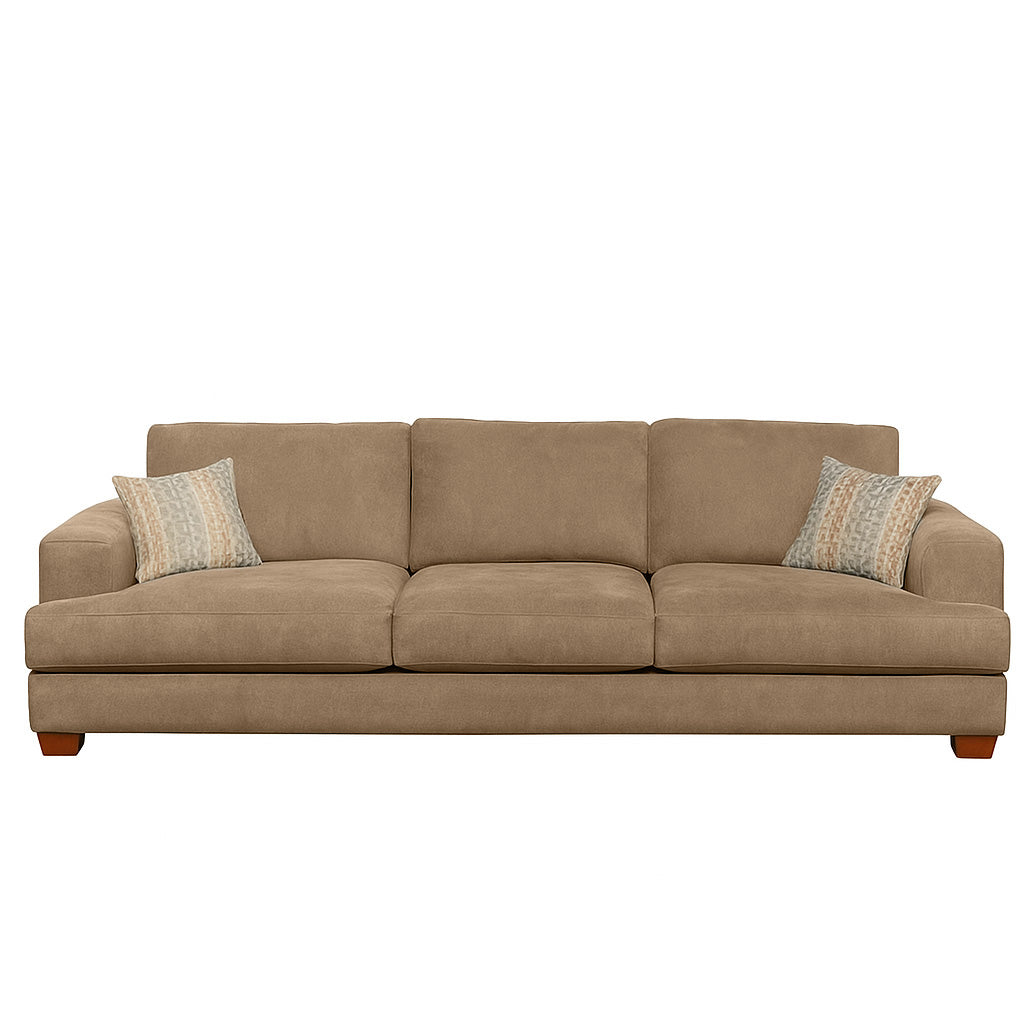 Noosa 3 Seater Fabric Sofa with Block Back Design-Toffee