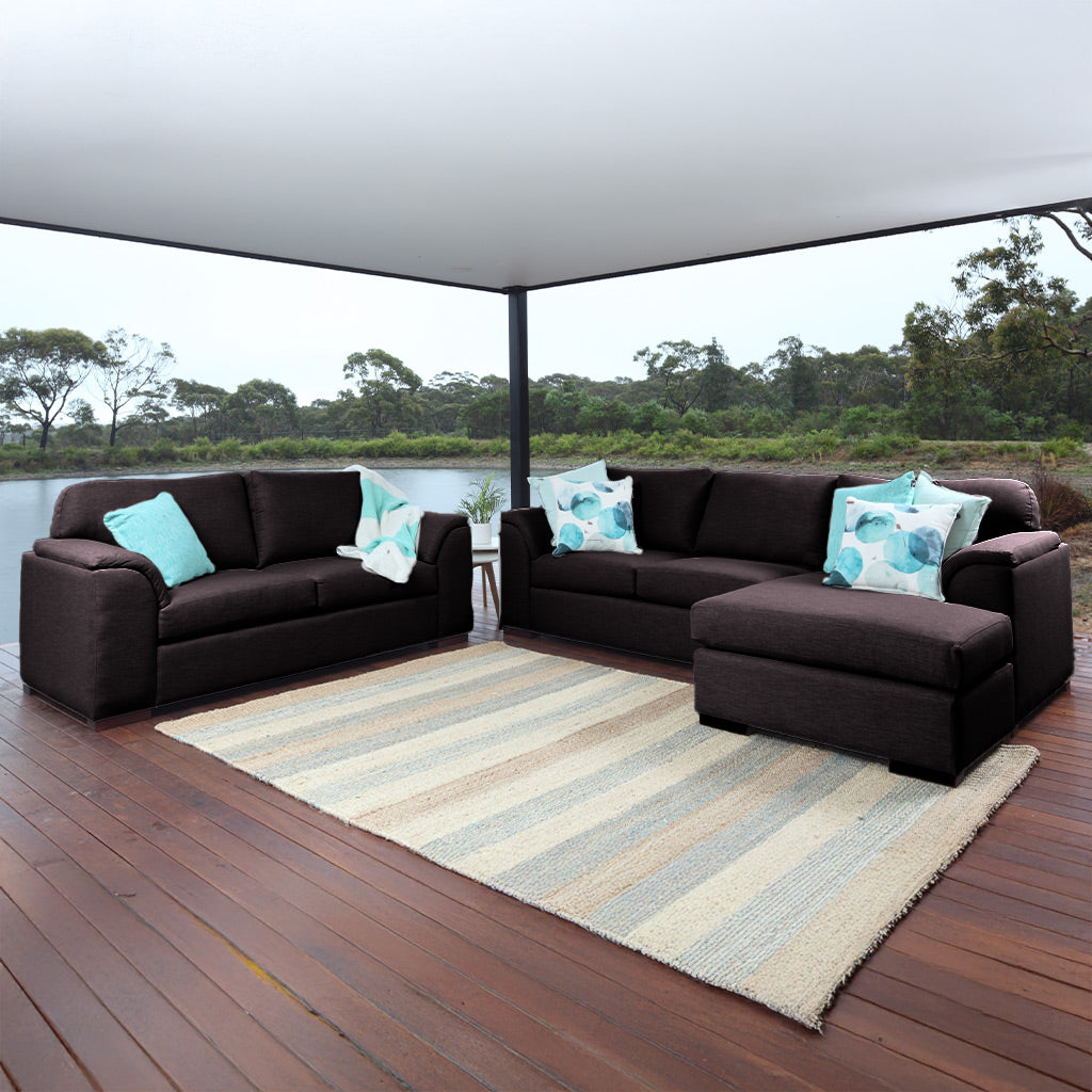 Wallacia 4 Seater Chaise & 2.5 Seater Fabric Sofa Set-Slate