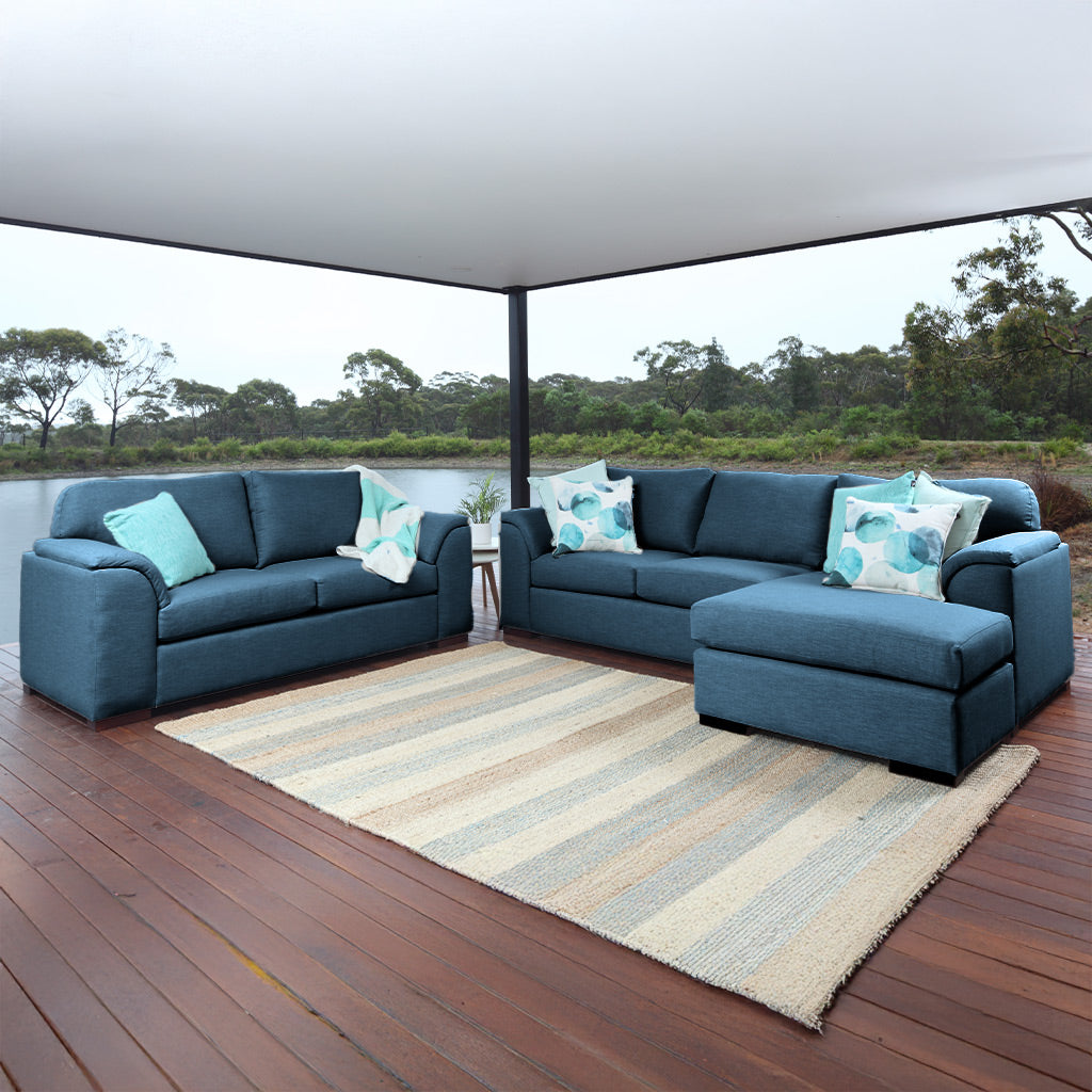 Wallacia 4 Seater Chaise & 2.5 Seater Fabric Sofa Set-Ocean
