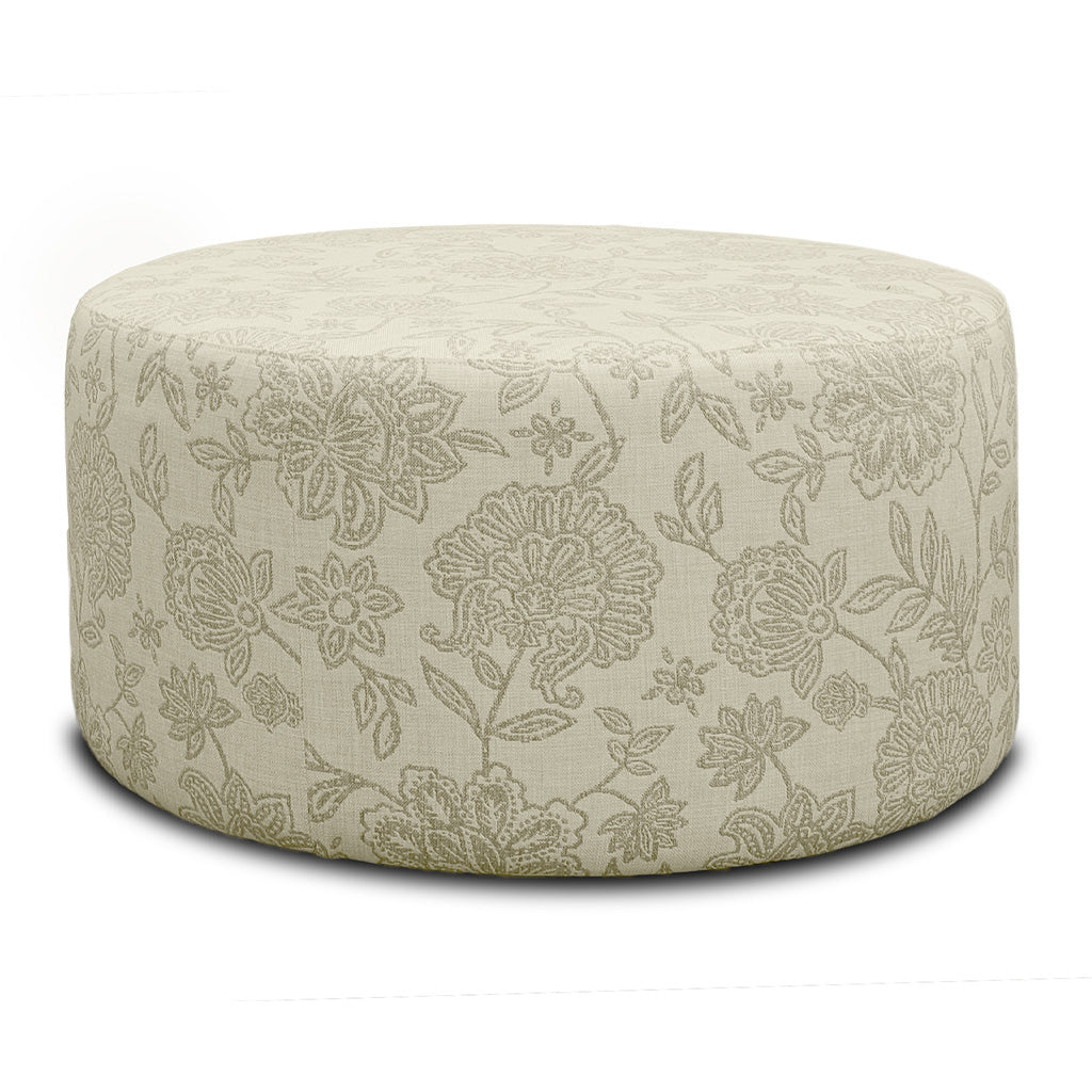Floriana Fabric Round Ottoman-Custard
