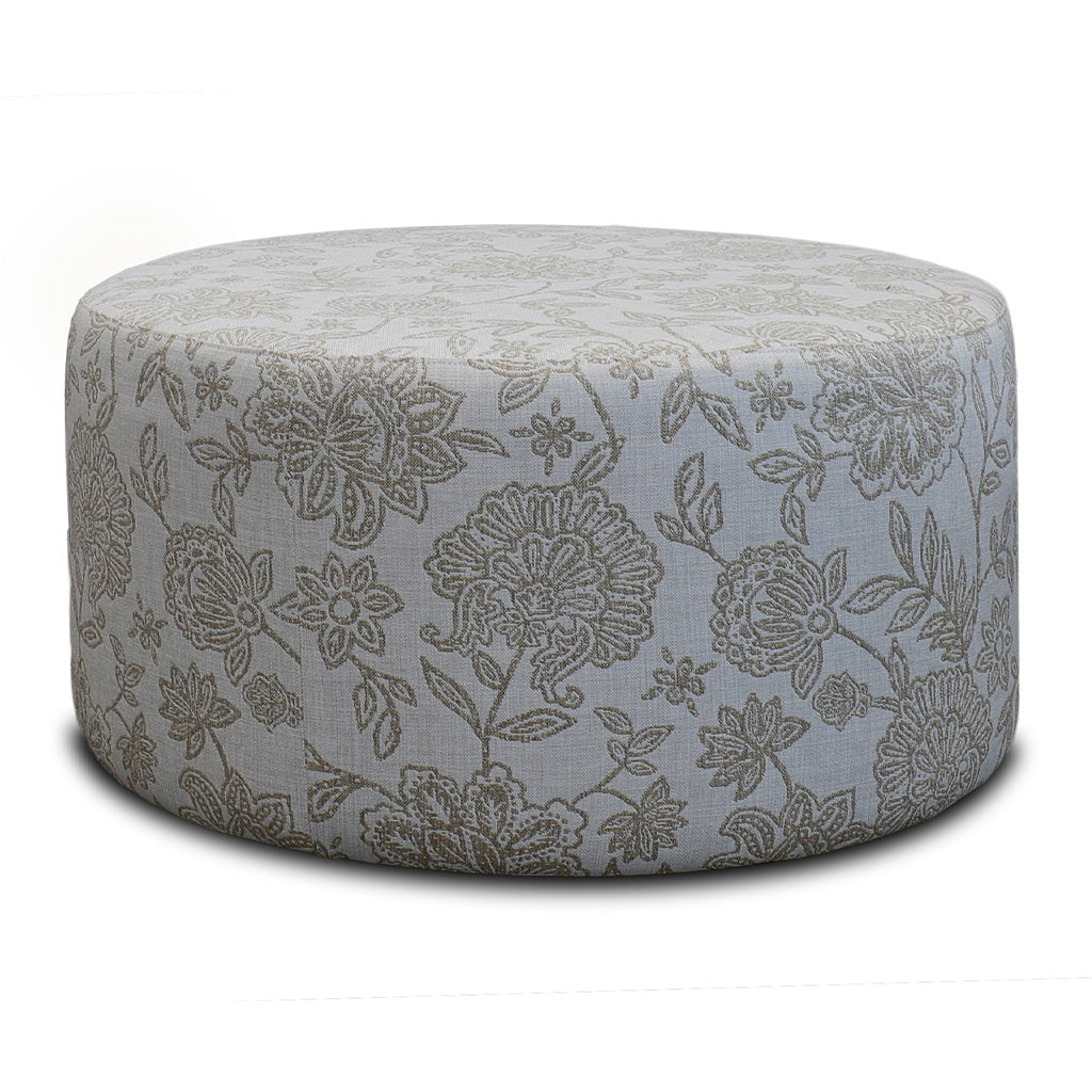Floriana Fabric Round Ottoman-Navy