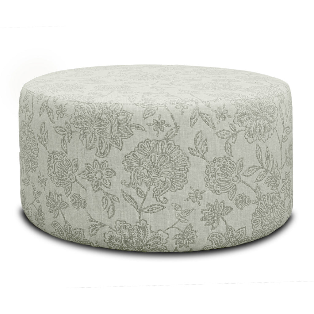 Floriana Fabric Round Ottoman-Sage