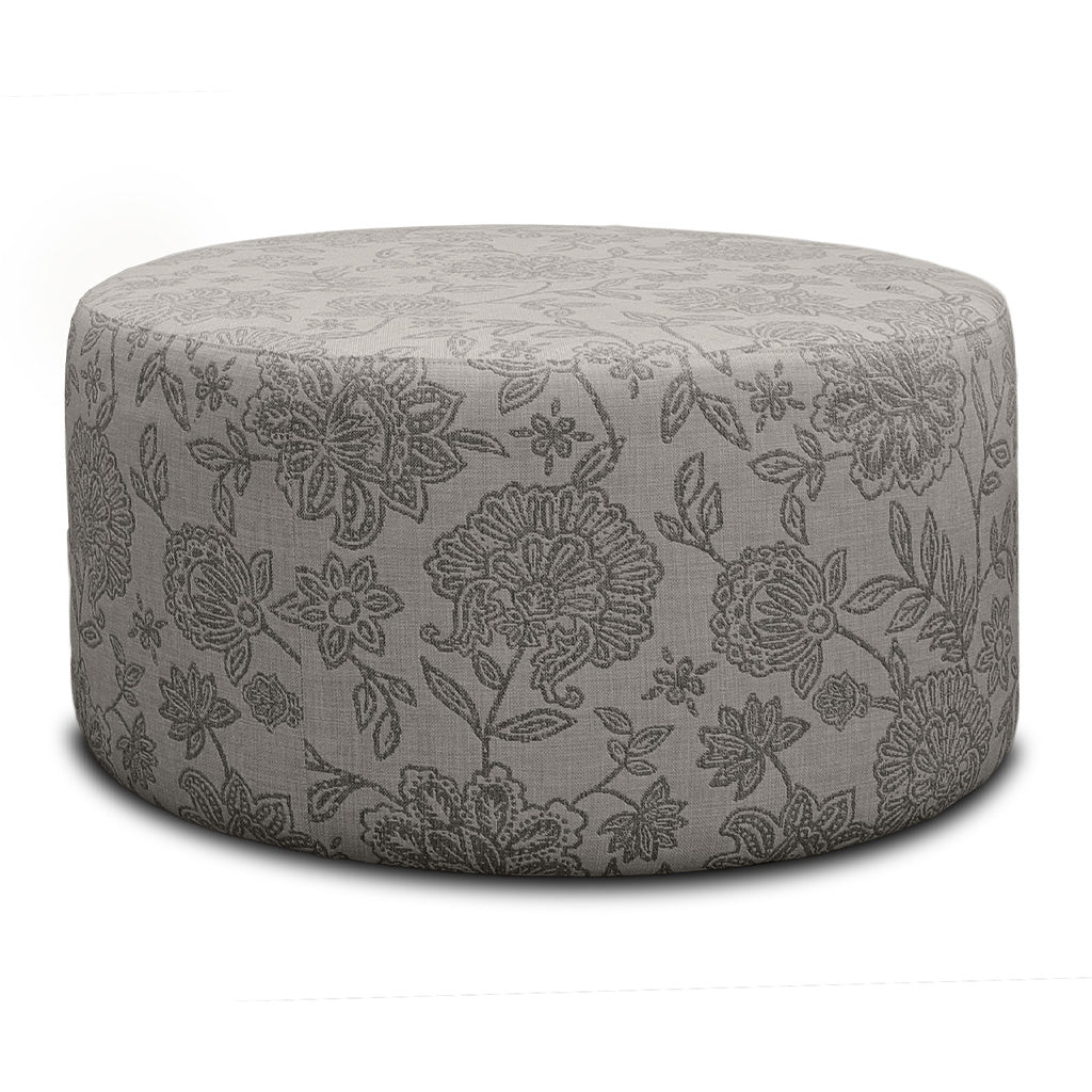 Floriana Fabric Round Ottoman-Charcoal