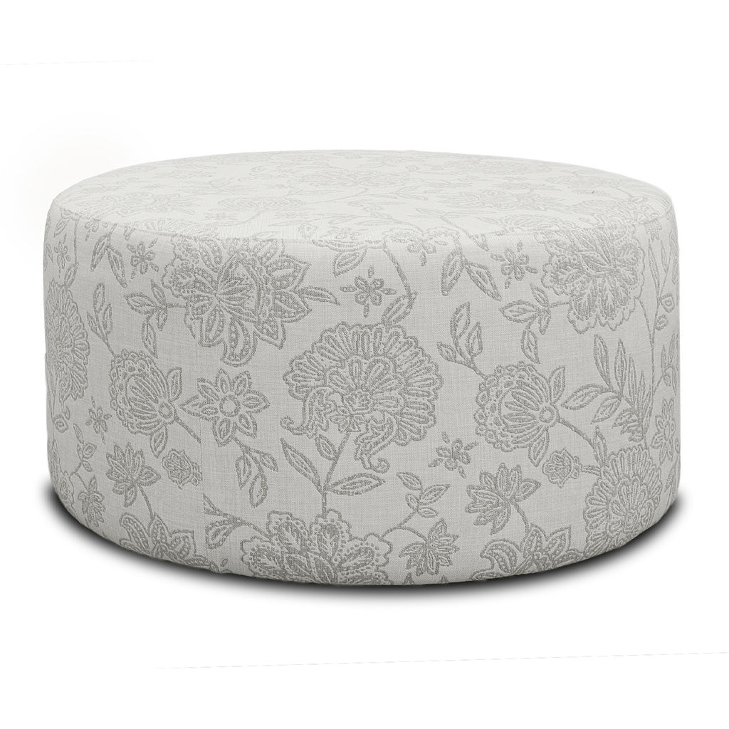 Floriana Fabric Round Ottoman-Alabaster