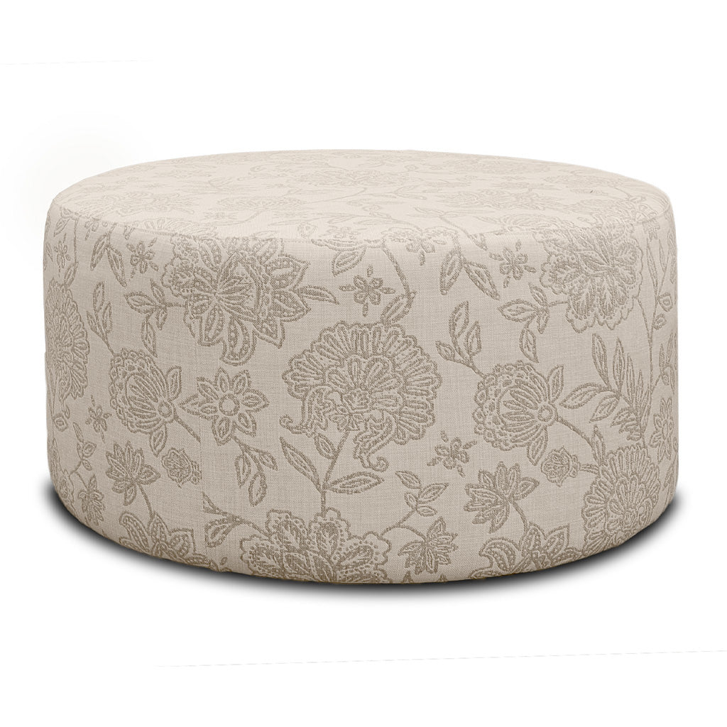 Floriana Fabric Round Ottoman-Blush