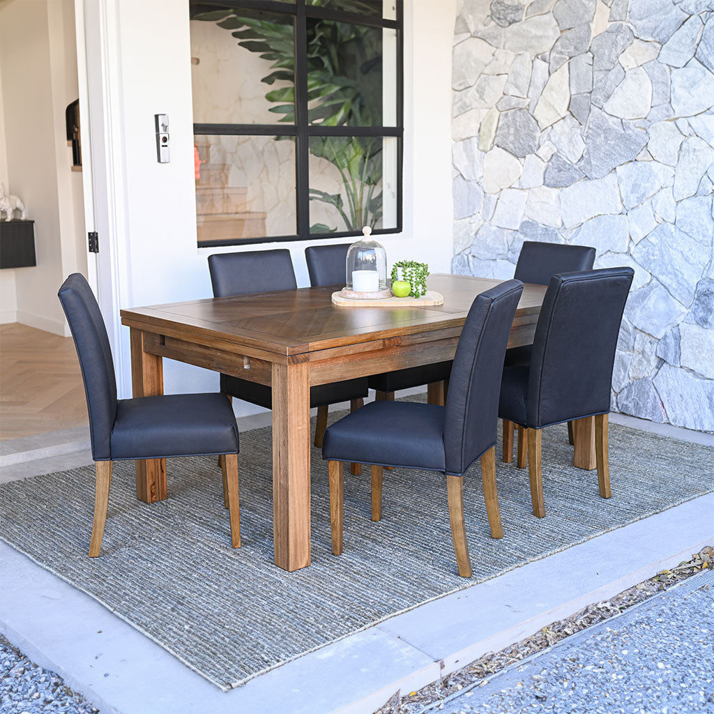 Parquetry Extension Dining Table-Smoke