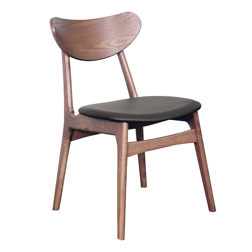 Finland Dining Chair-Light Walnut with Black PU Seat