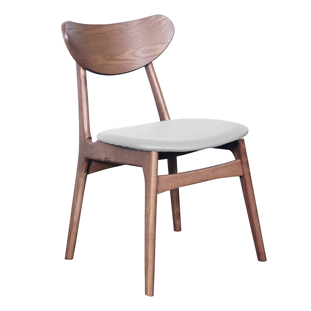 Finland Dining Chair-Light Walnut with White PU Seat