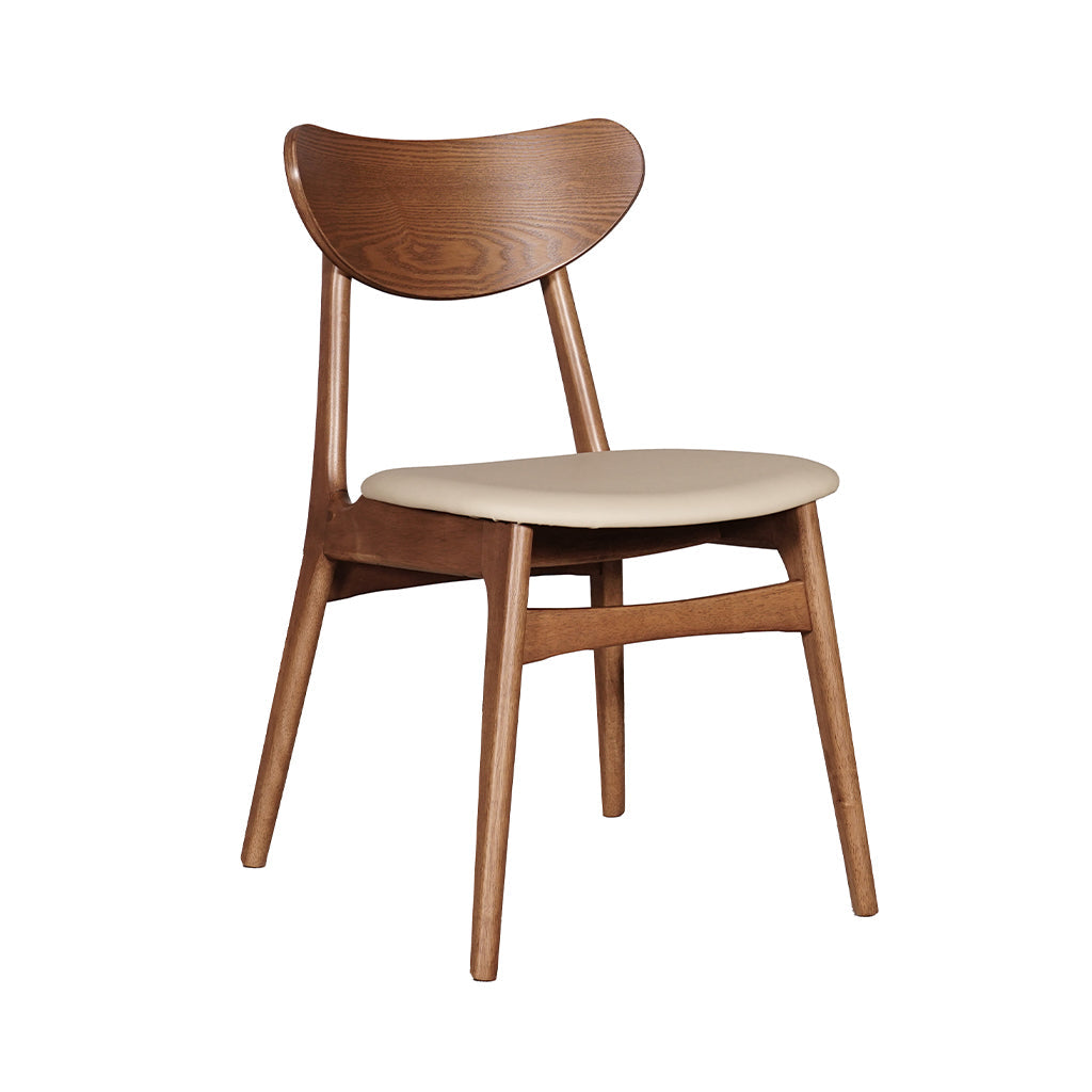 Finland Dining Chair-Light Walnut with Clay PU Seat