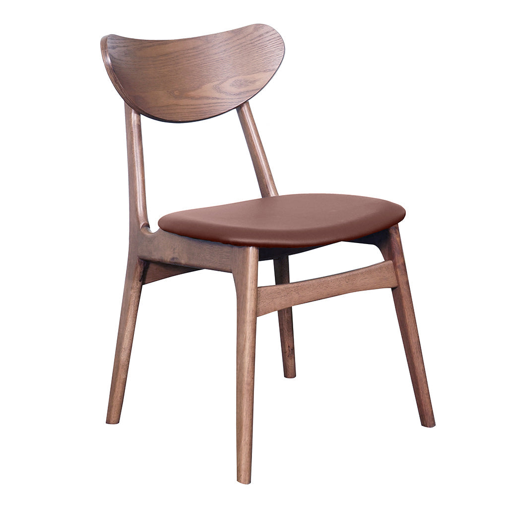 Finland Dining Chair-Light Walnut with Cognac PU Seat
