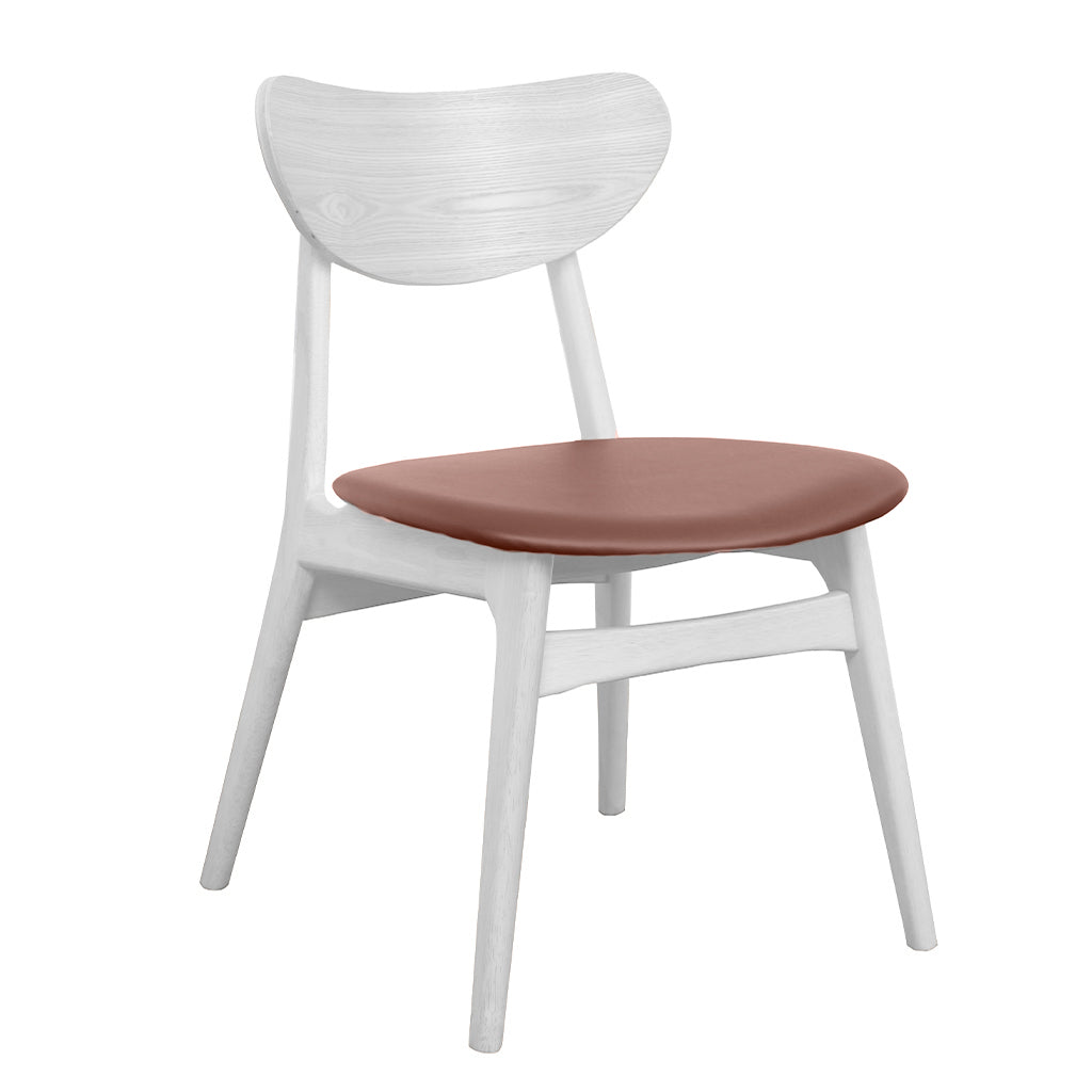 Finland Dining Chair-White with Cognac PU Seat