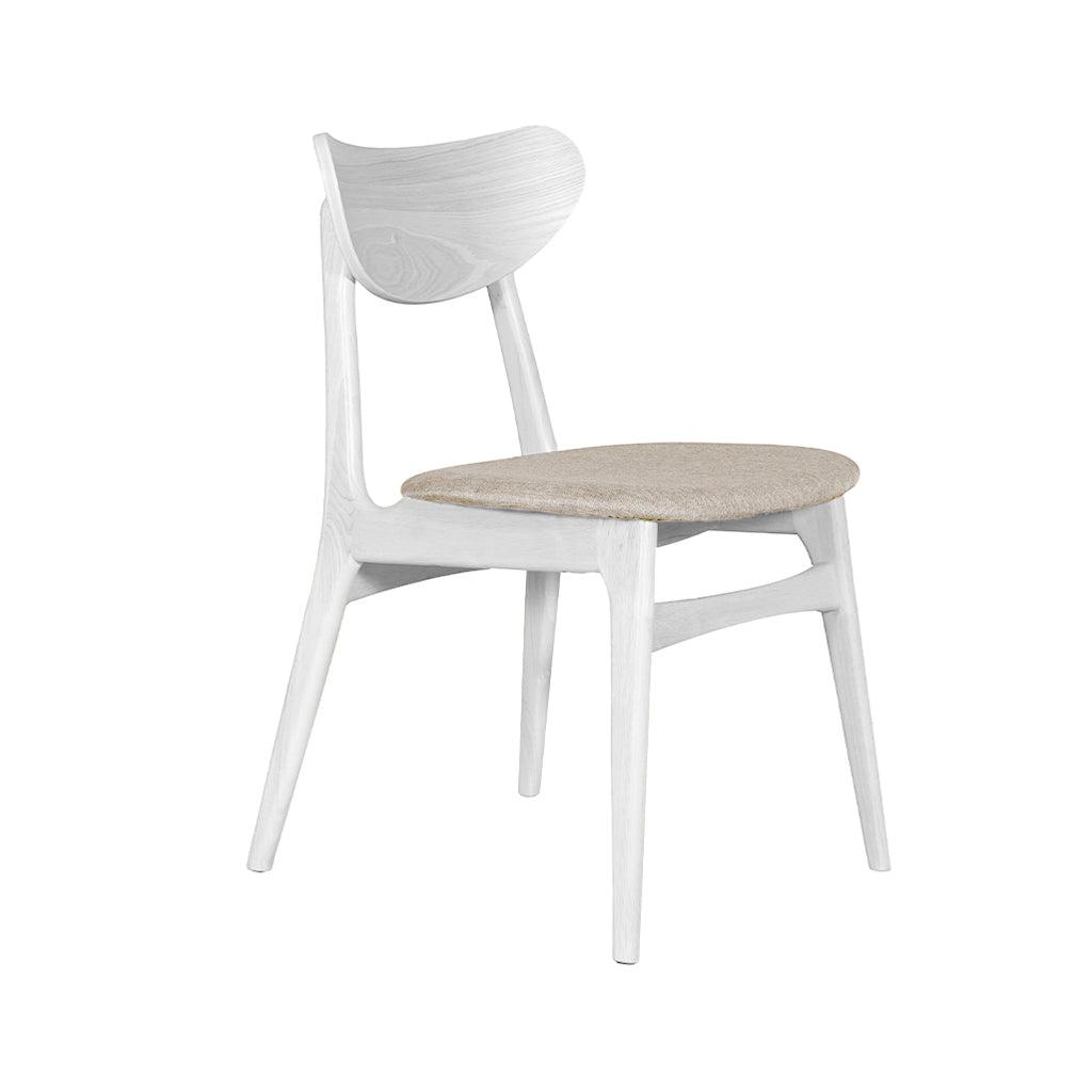 Finland Dining Chair-White with Calico Fabric Seat