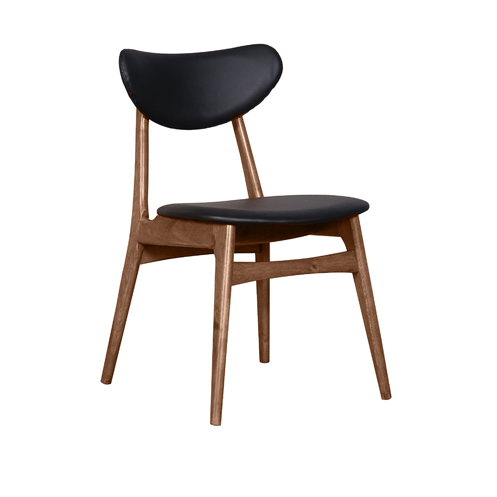Falkland Dining Chair-Light Walnut with Black PU Back and Seat