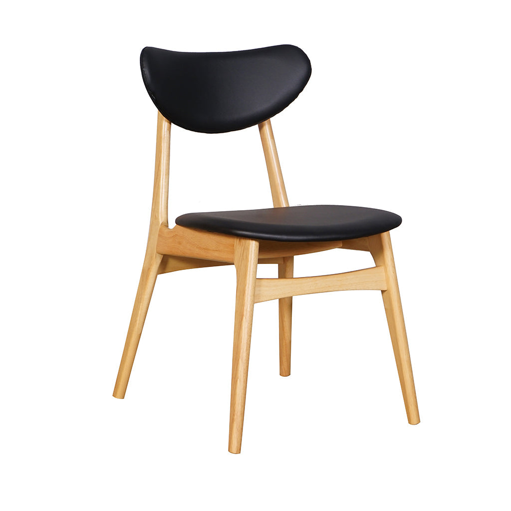 Falkland Dining Chair-Natural with Black PU Back and Seat