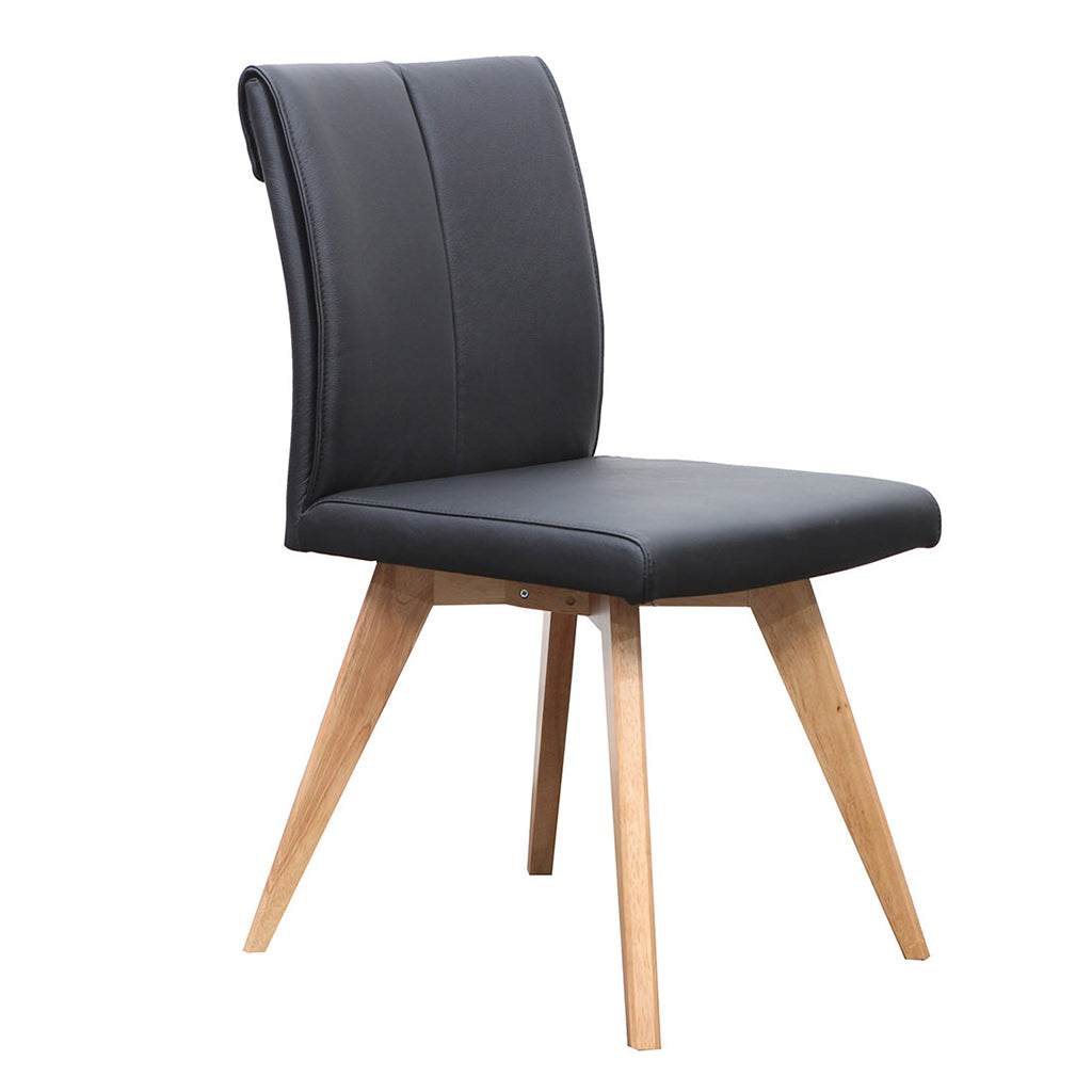 Hendriks Leather Dining Chair-Black Leather with Natural Base