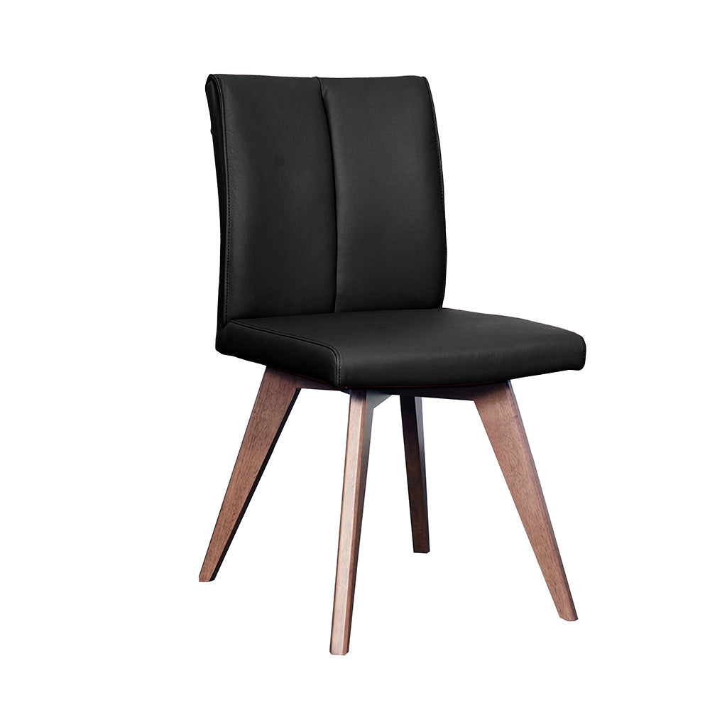 Hendriks Leather Dining Chair-Black Leather with Light Walnut Base