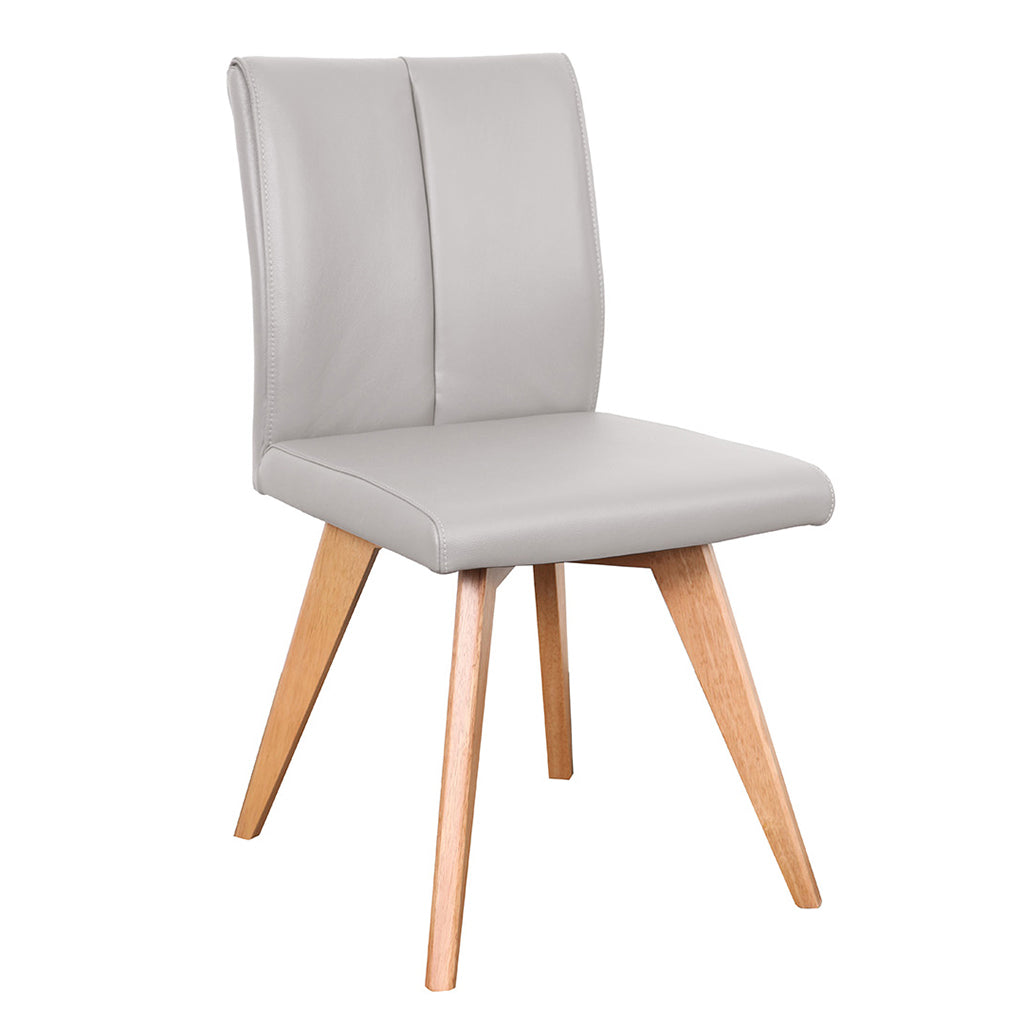 Hendriks Leather Dining Chair-Light Grey Leather with Natural Base
