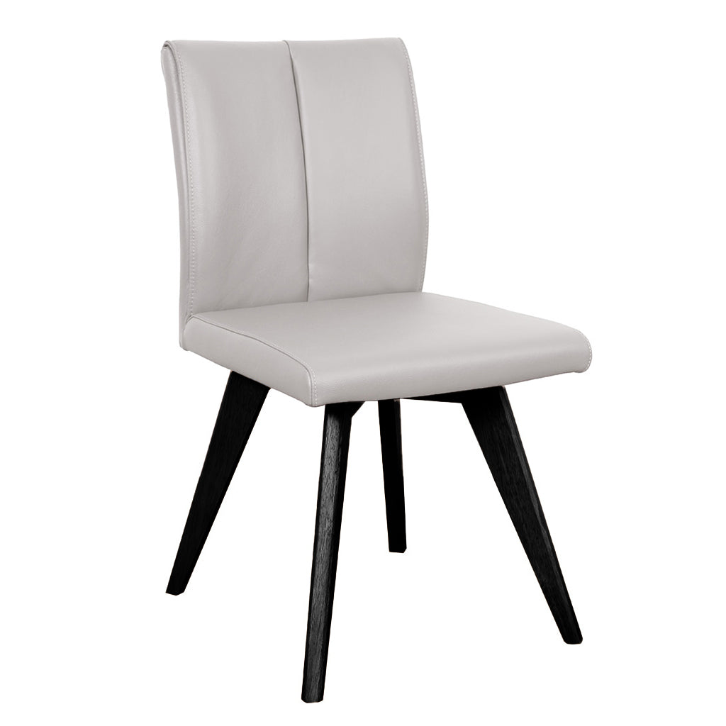 Hendriks Leather Dining Chair-Light Grey Leather with Black Base