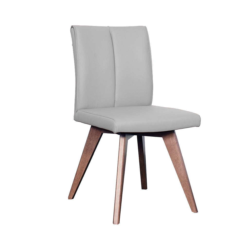 Hendriks Leather Dining Chair-Light Grey Leather with Light Walnut Base