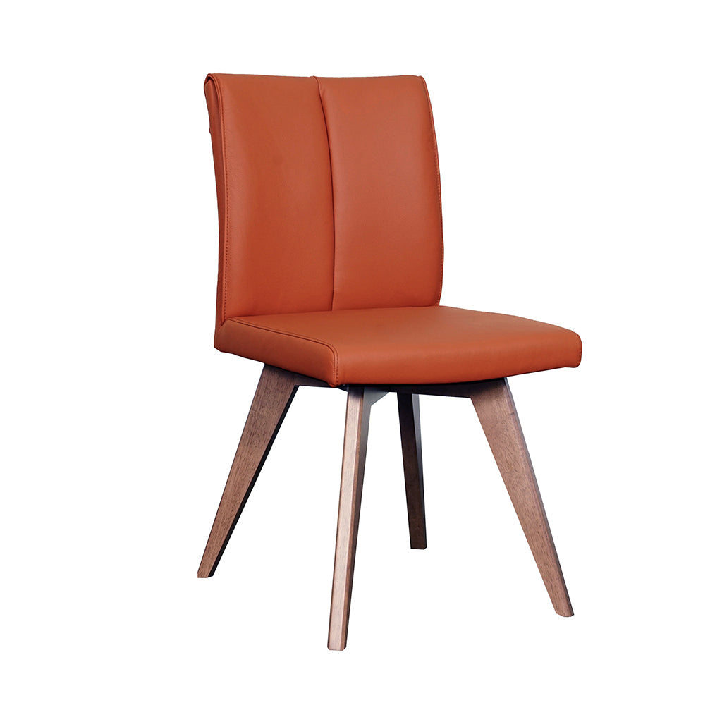 Hendriks Leather Dining Chair-Terracotta Leather with Light Walnut Base