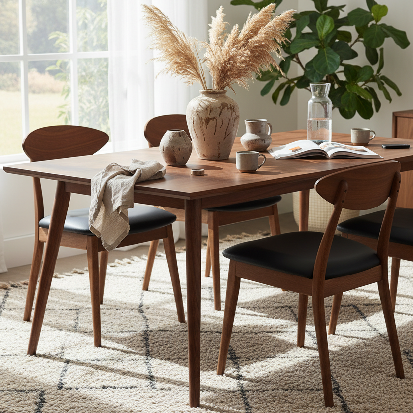 Moon Dining Chair-Antique Maple with Black PU Seat