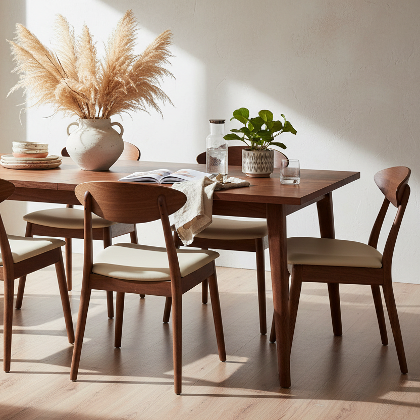 Moon Dining Chair-Antique Maple with Clay PU Seat