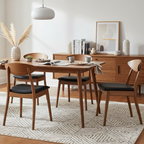 Moon Dining Chair-Light Walnut with Black PU Seat