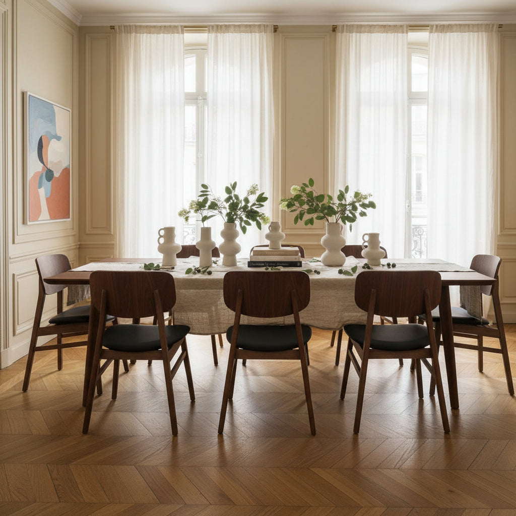 Bergen Dining Chair-Light Walnut with Black PU Seat