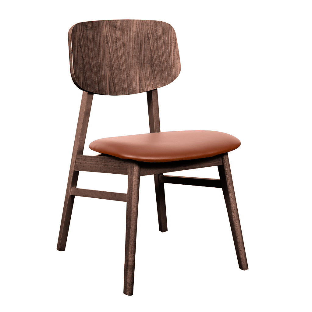 Bergen Dining Chair-Light Walnut with Cognac PU Seat