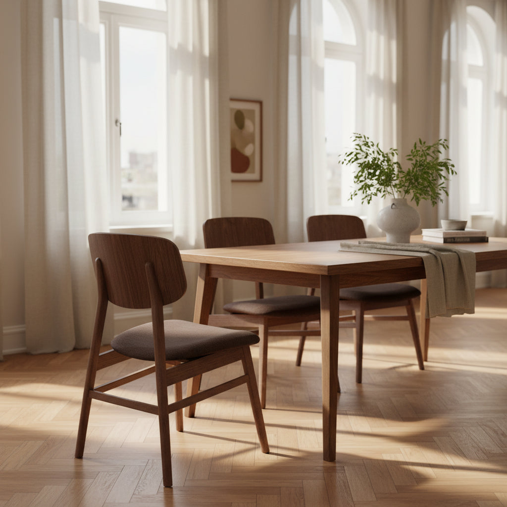 Bergen Dining Chair-Light Walnut with Espresso Fabric Seat